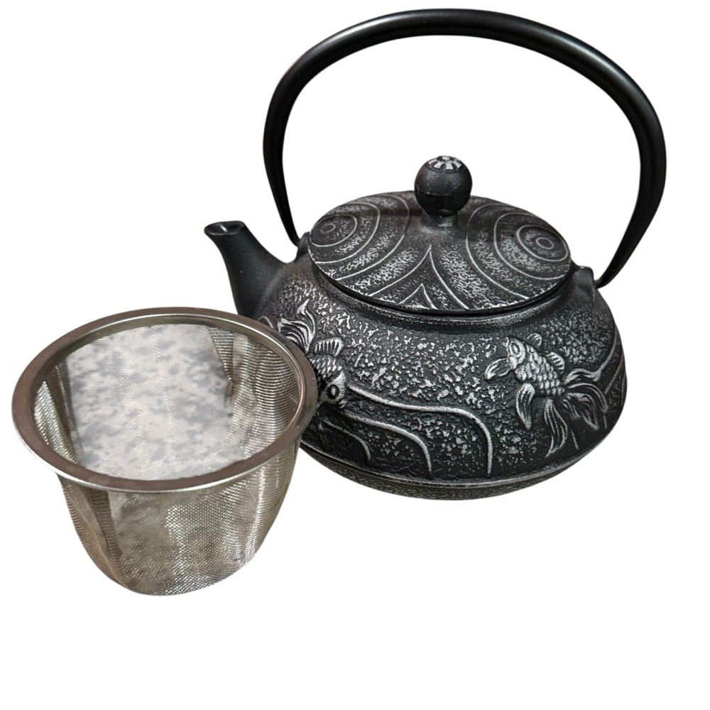 BLACK CAST IRON KOI FISH TEAPOT WITH INFUSER - Picture 9 of 9